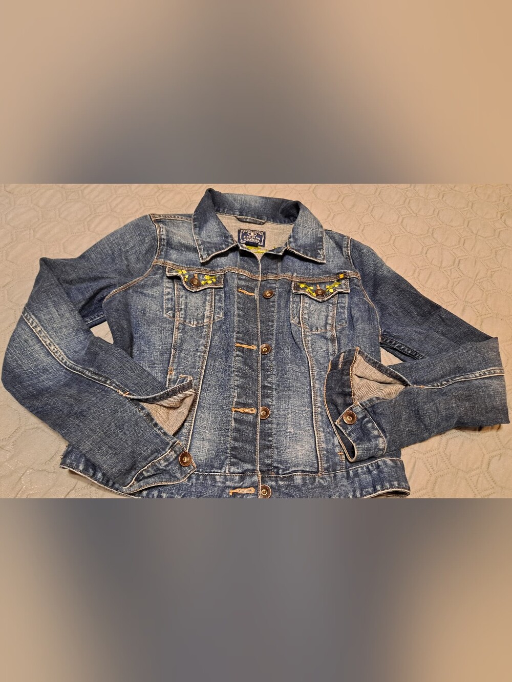 Lucky Brabd Blue Denim Jacket - Flowers And Bugs Sz M